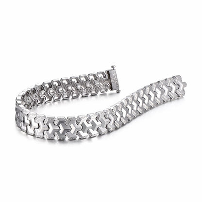 Men's Mountain-Patterned Armor-Inspired Gold & Silver Wide Cuff Bracelet