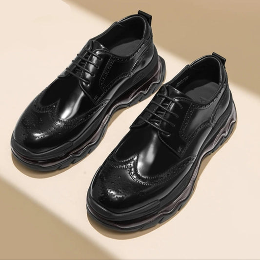 Men's British-Style Brogue Leather Shoes with Air Cushion Sole