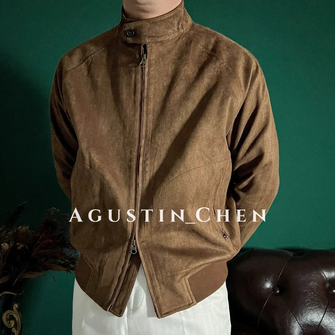 Men's Italian-Style Raglan-Sleeve Suede Bomber Jacket