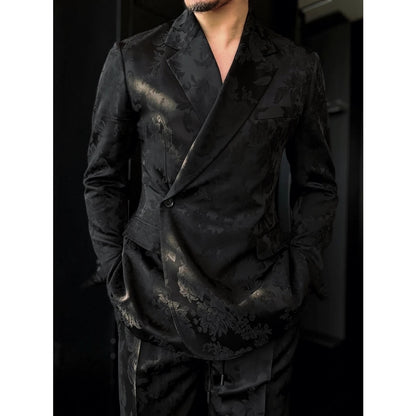 Men's Double-Breasted Single-Button Notch Lapel Jacquard Lightweight Suit Set