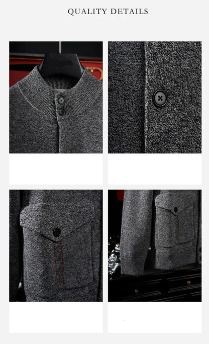 Men’s Wool-Cotton Blend Turtleneck Knitted Cardigan