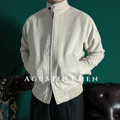 Men's Italian-Style Raglan-Sleeve Suede Bomber Jacket