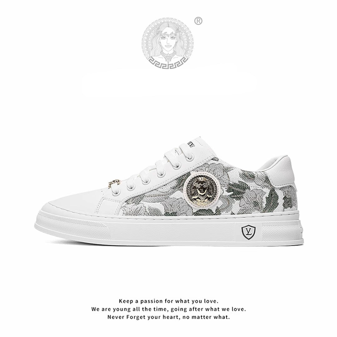 Men's Light Luxury Embroidered Leather-Paneled Casual Shoes