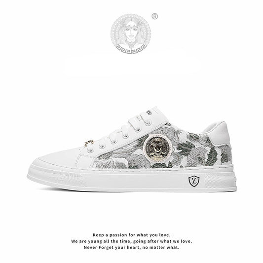 Men's Light Luxury Embroidered Leather-Paneled Casual Shoes
