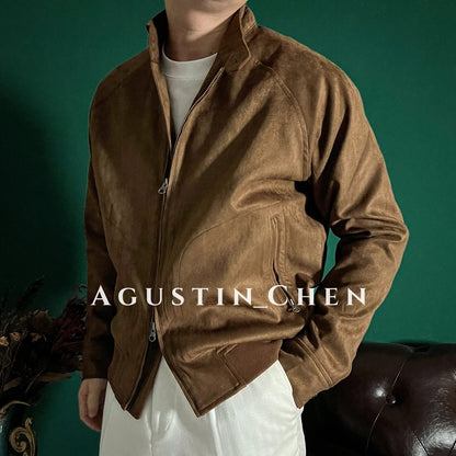 Men's Italian-Style Raglan-Sleeve Suede Bomber Jacket