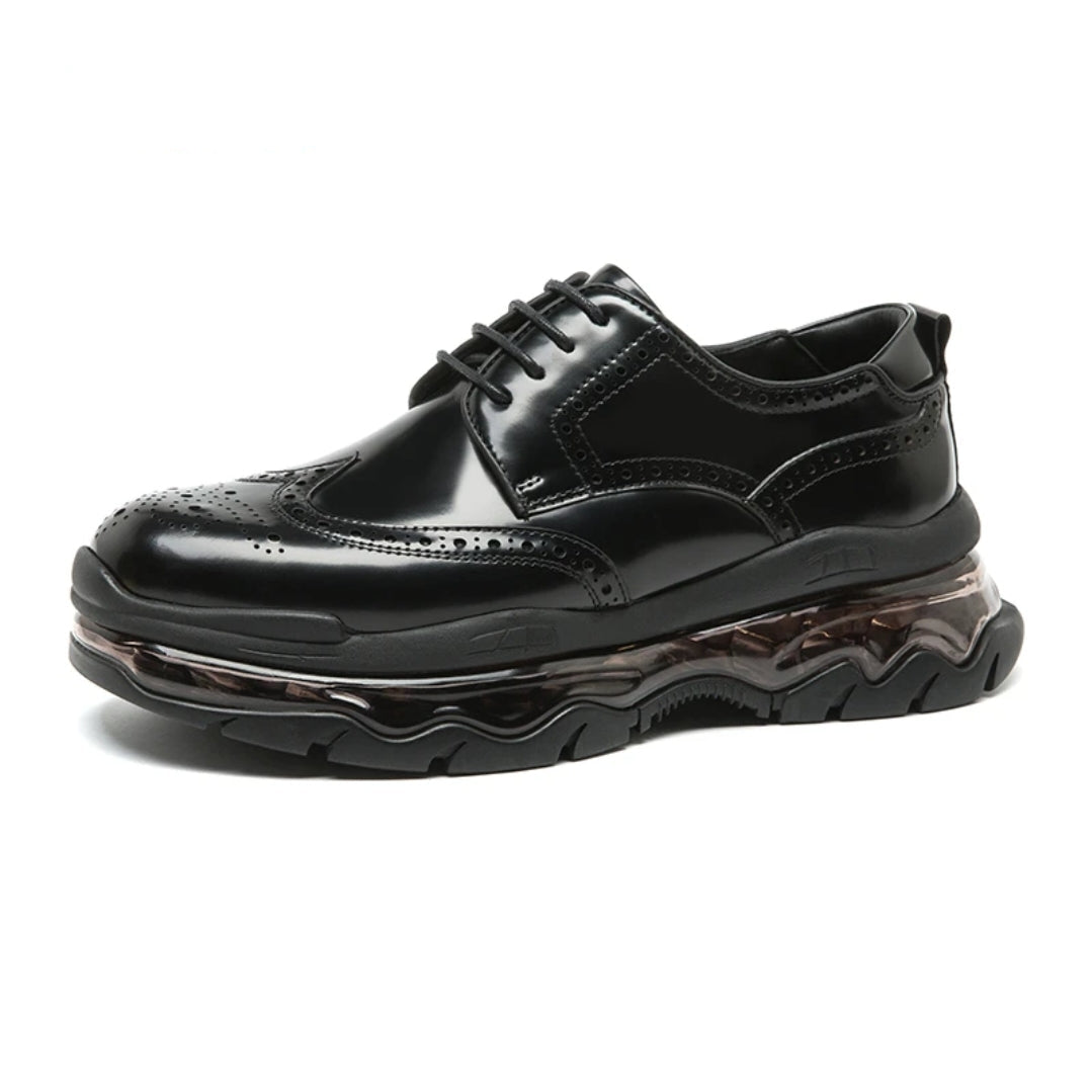 Men's British-Style Brogue Leather Shoes with Air Cushion Sole