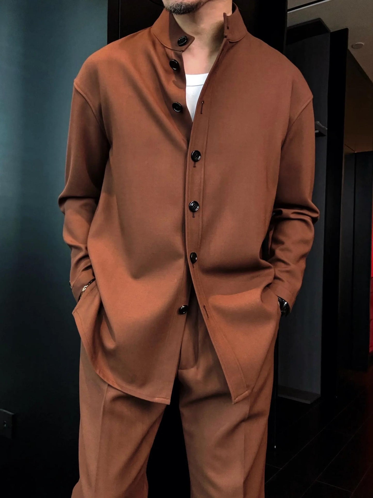 Men's Autumn Long-Sleeve Stand-Collar Maillard Retro Suit