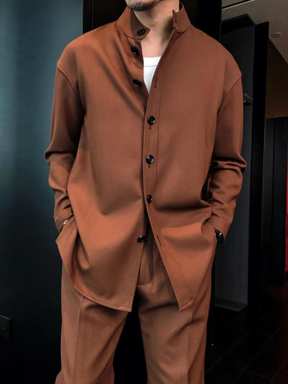 Men's Autumn Long-Sleeve Stand-Collar Maillard Retro Suit