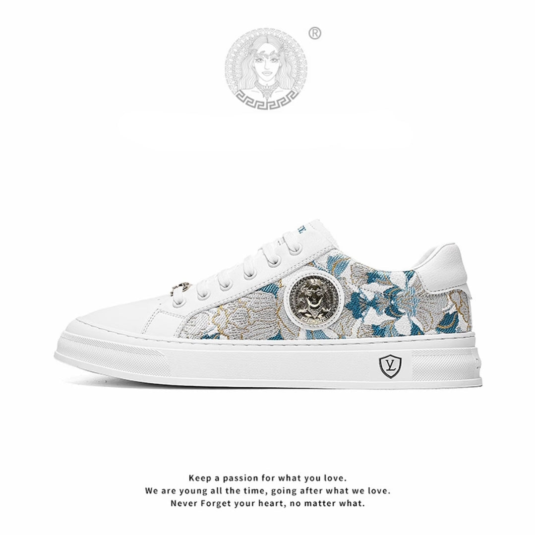 Men's Light Luxury Embroidered Leather-Paneled Casual Shoes