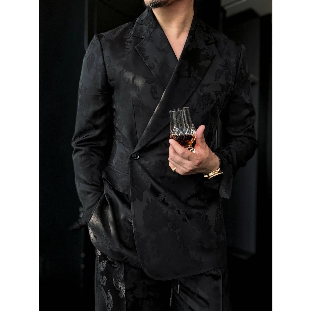 Men's Double-Breasted Single-Button Notch Lapel Jacquard Lightweight Suit Set