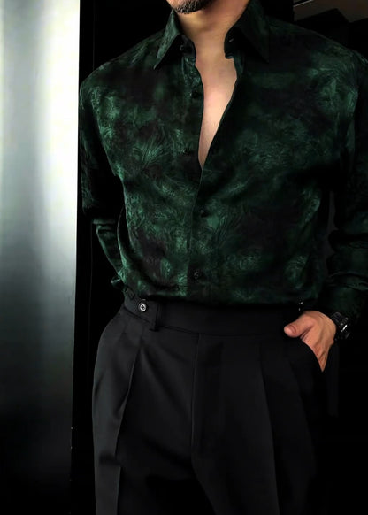 Men’s Micro-Relaxed Fit Casual Shirt with Grape Buttons – Rayon Blend & Jacquard Weave