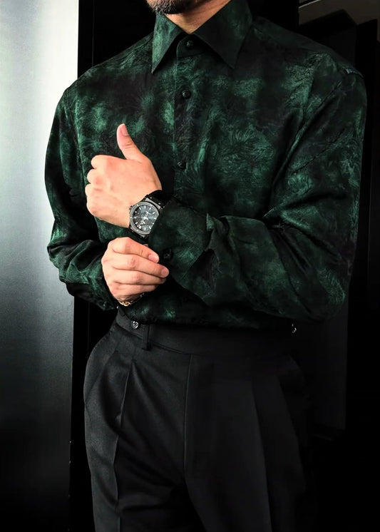 Men’s Micro-Relaxed Fit Casual Shirt with Grape Buttons – Rayon Blend & Jacquard Weave