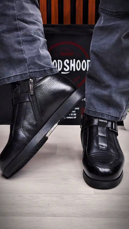 Men's Mid-Top Zipper Genuine Leather Casual Shoes