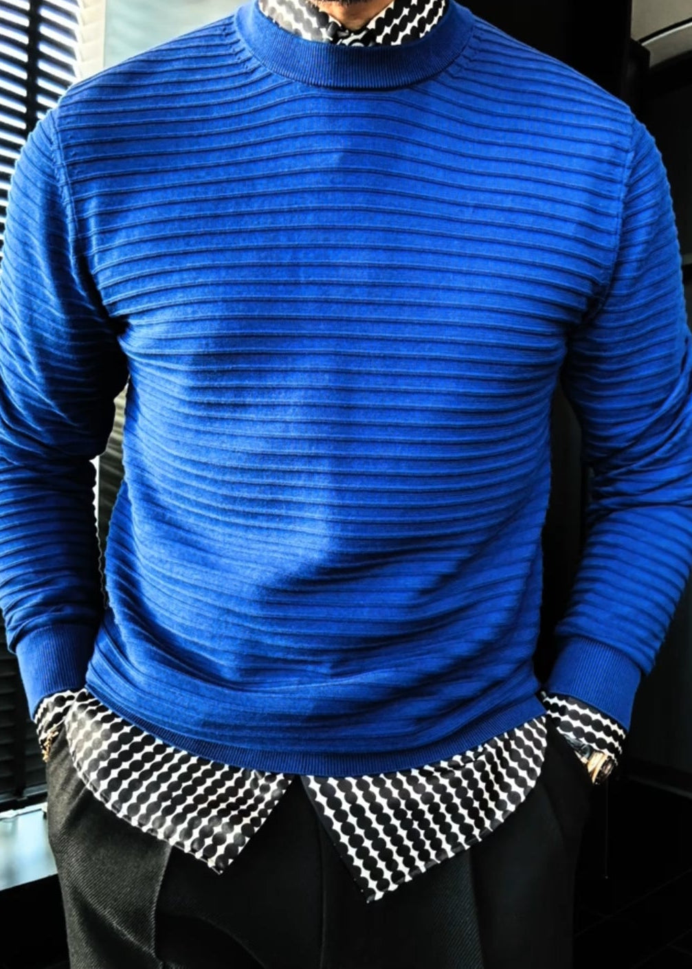 Men’s Horizontal-Stripe Ribbed-Cuff Bright-Colored Long-Sleeve Top