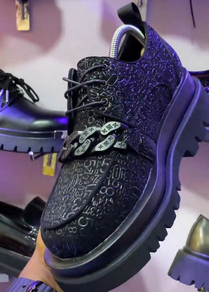 Men’s Casual Leather Shoes – Embossed Numbers/Letters & Chain