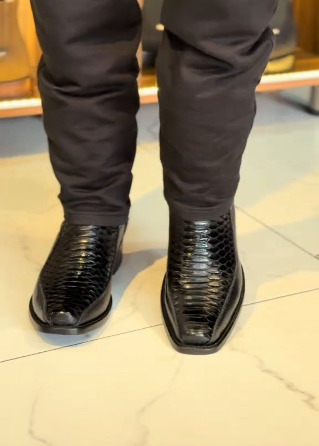 Men's Crocodile-Embossed Square-Toe Snake-Print Mid-Calf Western Cowboy Boots