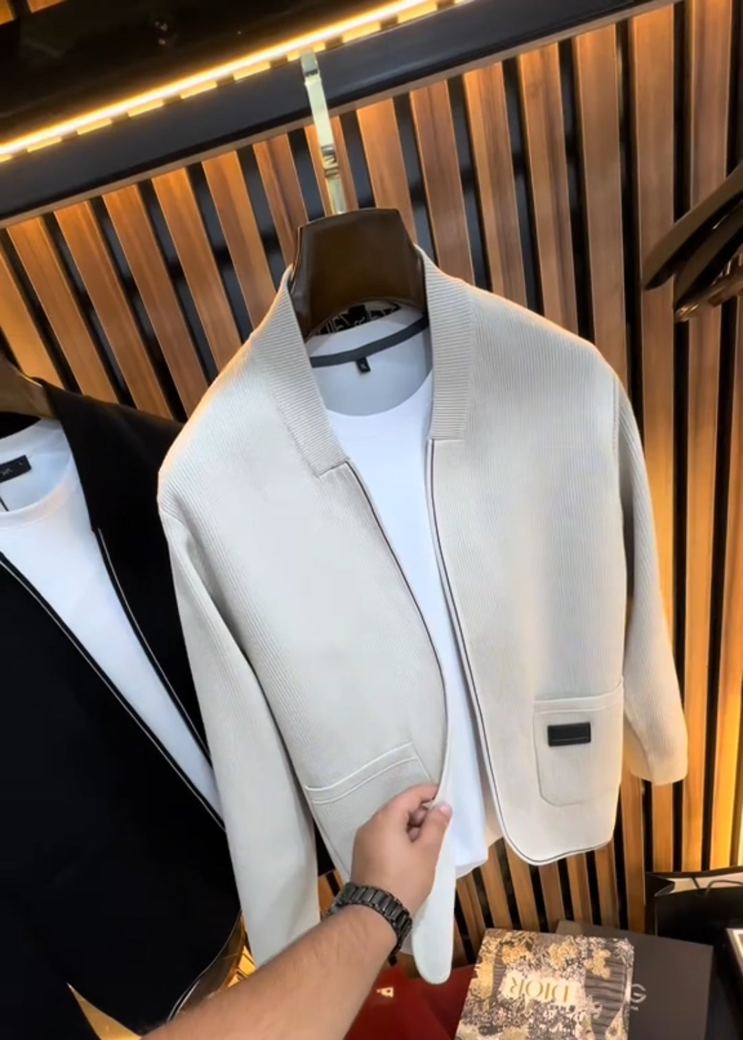 Men’s Striped Knit Cardigan with Inner Print