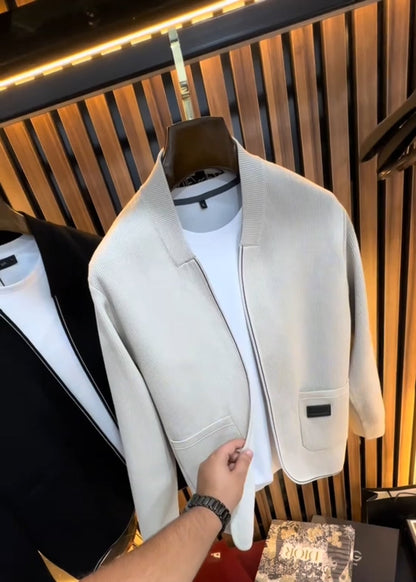 Men’s Striped Knit Cardigan with Inner Print