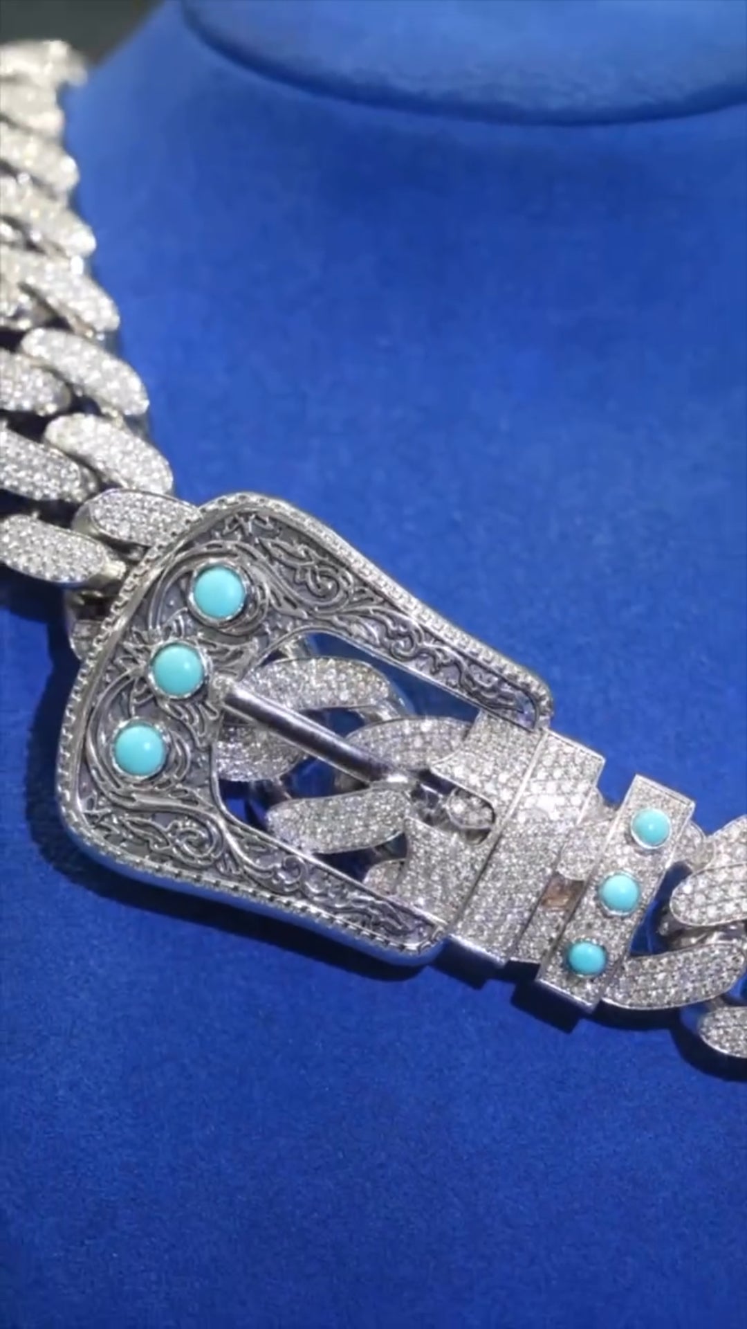 Silver Sparkle - Clasp Cuban Necklace with Gemstones