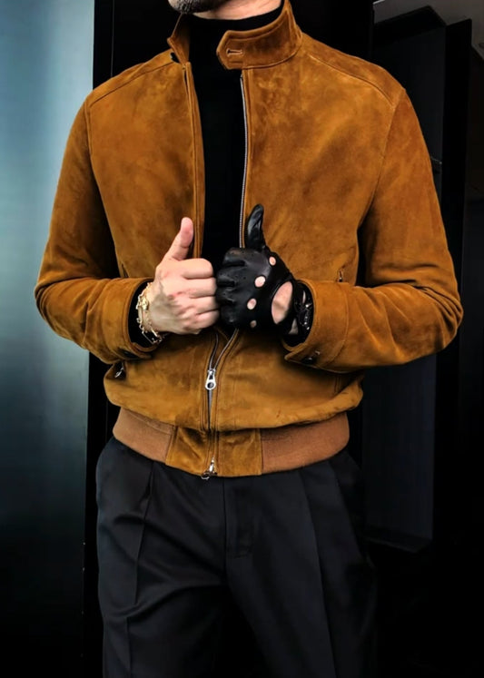 Men’s Autumn/Winter Vintage Corduroy Double-Zipper Stand-Up Collar Jacket