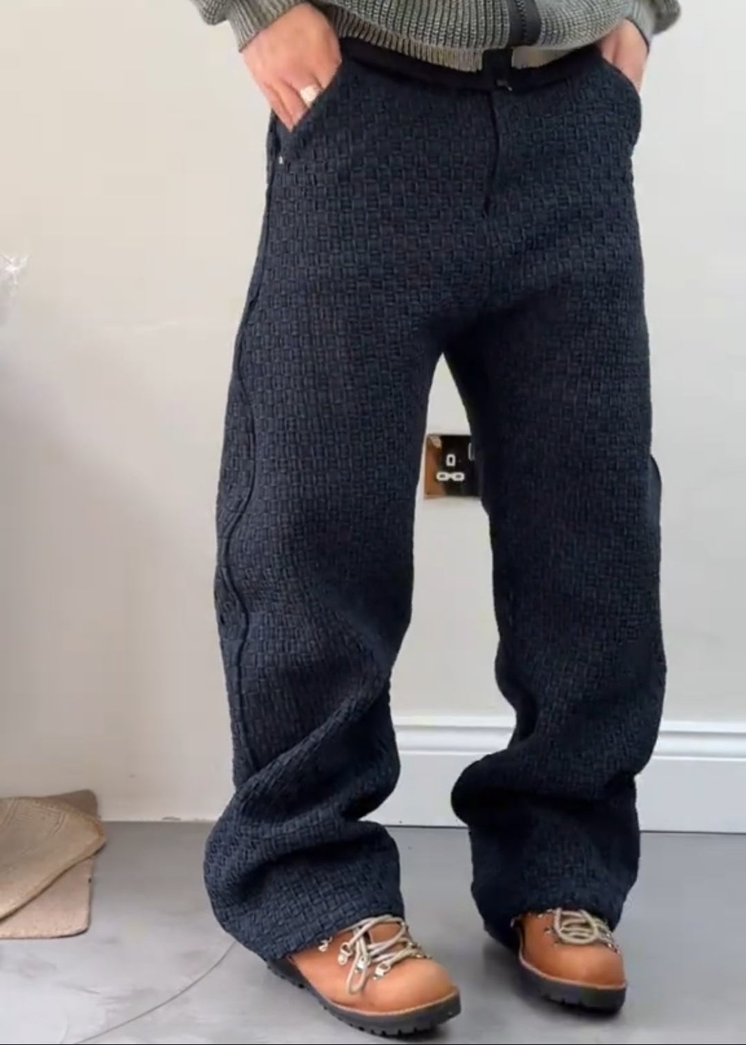 Men’s Hand-Knitted Dark Wash Denim Jeans