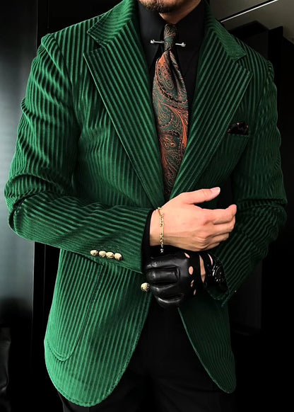 Men’s Moss Green Striped Suede Suit Jacket