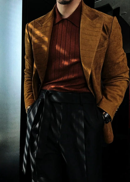 Men’s Autumn Leaf Yellow Textured Blazer