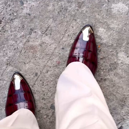 Metallic Pointed-Toe Stylish Leather Shoes