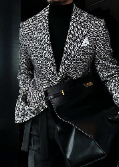 Men’s Diamond-Quilted Jacquard Suit Jacket