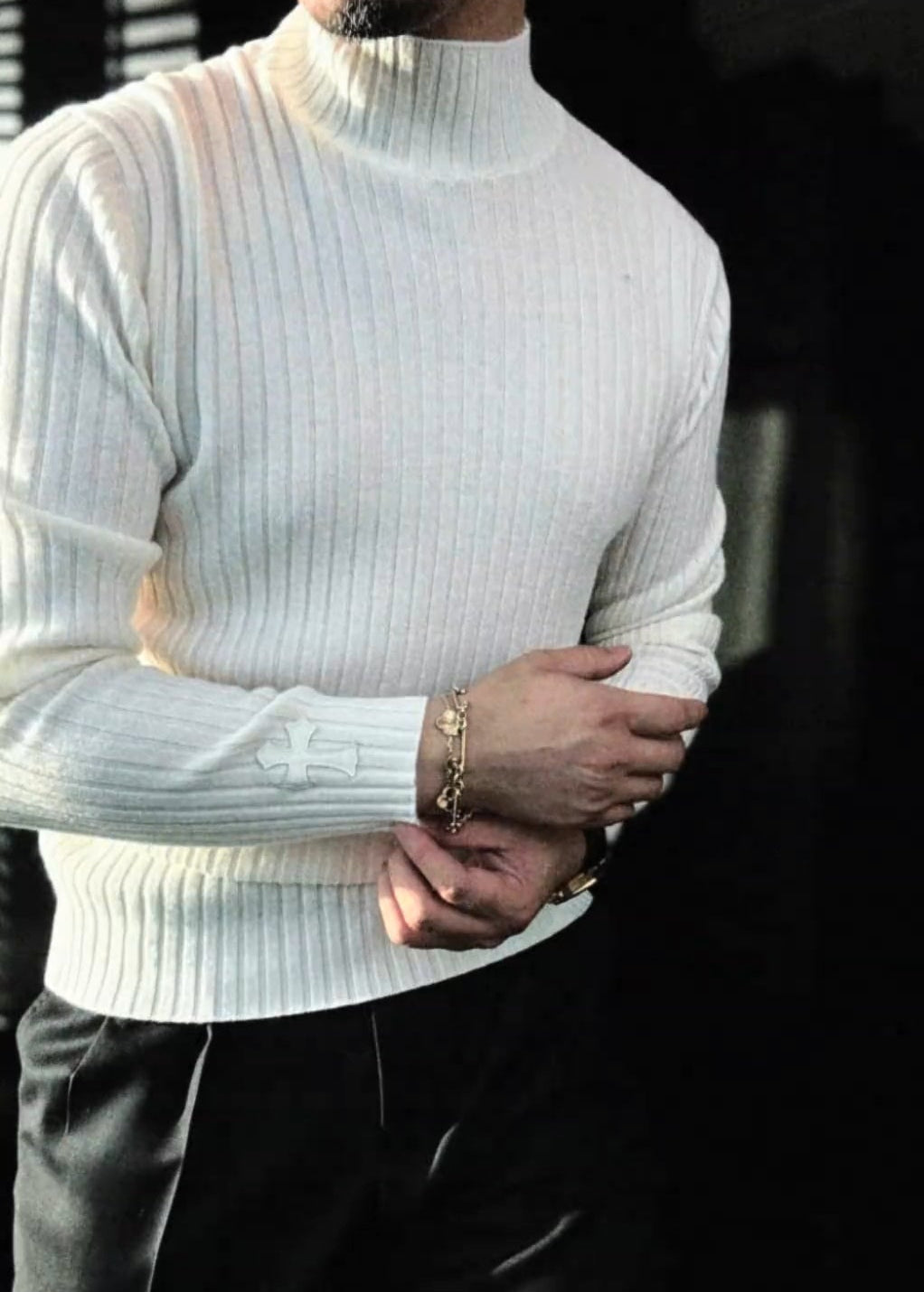 Men's Textured Sweater with Cross Accents