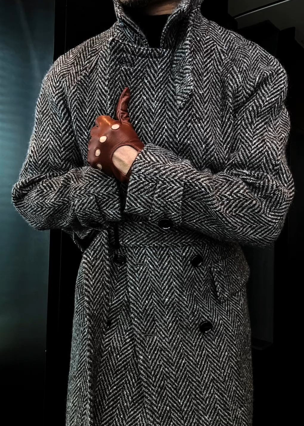 Men’s Mid-Length Wool Plaid Double-Breasted Quilted Coat for Autumn & Winter