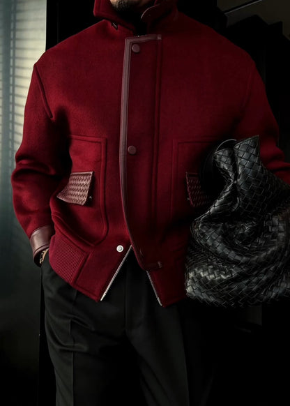 Men’s Lapel Knitted-Pocket Suede Jacket