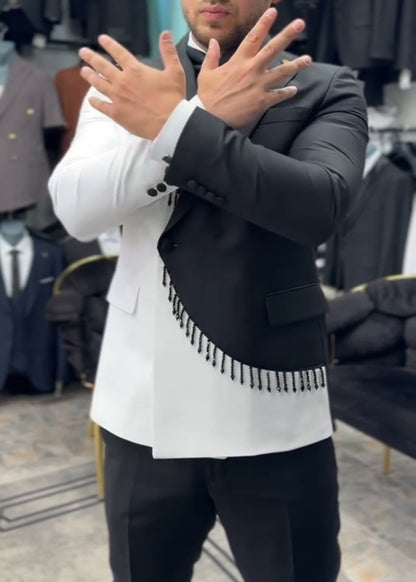 French-Style Designer-Inspired Color-Block Fringe Blazer