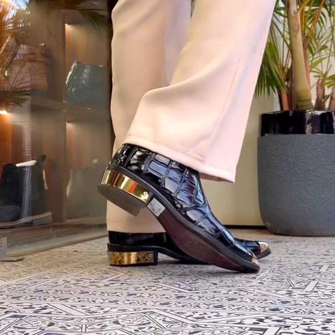 Metallic Pointed-Toe Stylish Leather Shoes