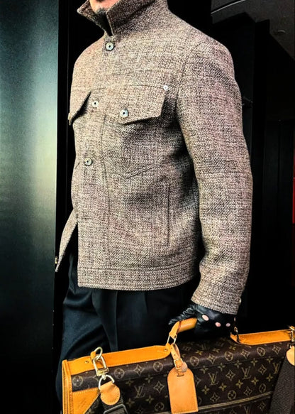 Men’s Heavy-Duty Linen Stand-Collar Jacket