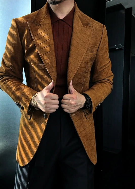 Men’s Autumn Leaf Yellow Textured Blazer
