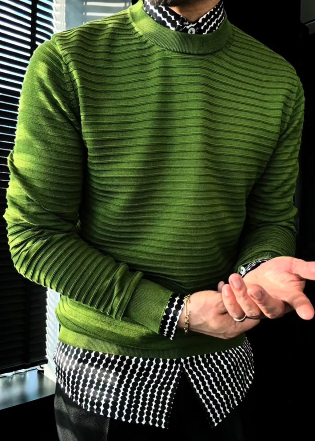 Men’s Horizontal-Stripe Ribbed-Cuff Bright-Colored Long-Sleeve Top