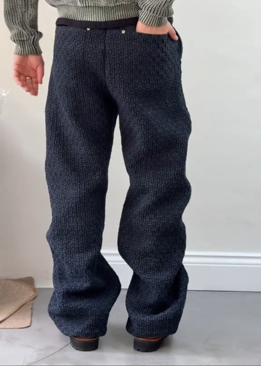 Men’s Hand-Knitted Dark Wash Denim Jeans