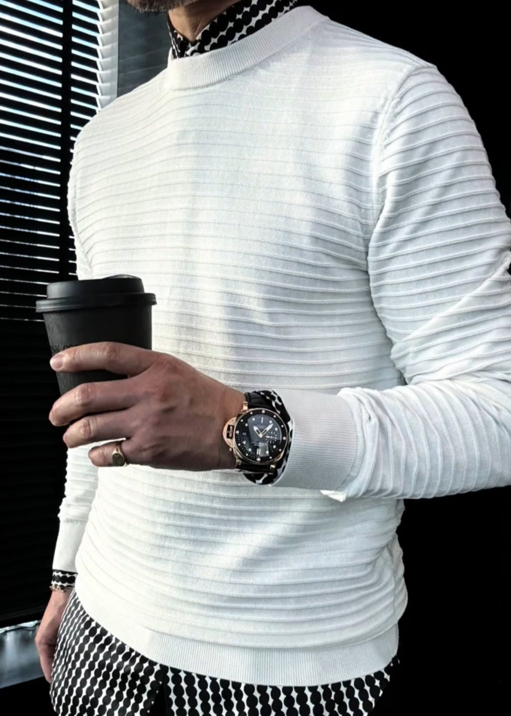 Men’s Horizontal-Stripe Ribbed-Cuff Bright-Colored Long-Sleeve Top