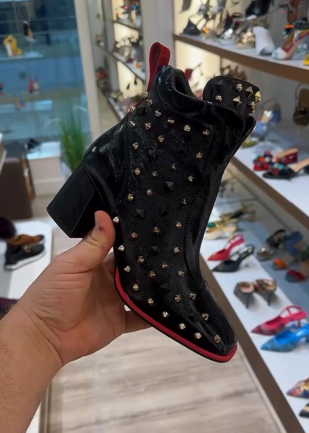 Women's Fashion Studded Block-Heel Leather Boots