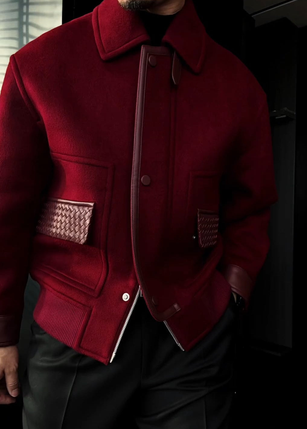 Men’s Lapel Knitted-Pocket Suede Jacket