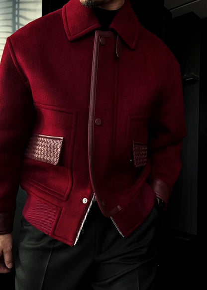 Men’s Lapel Knitted-Pocket Suede Jacket