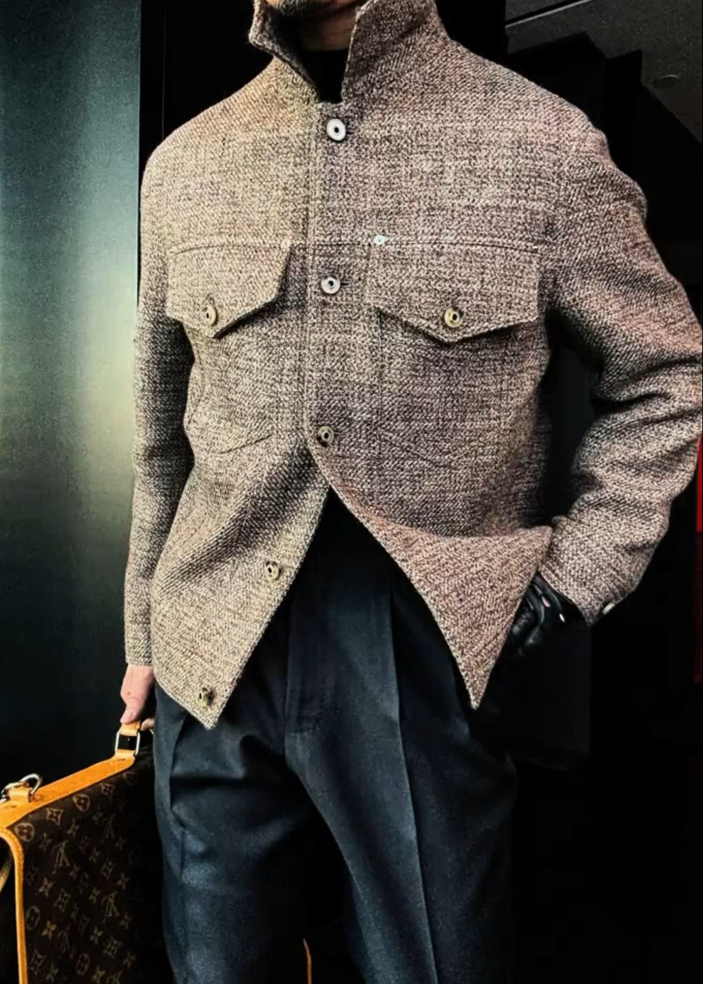 Men’s Heavy-Duty Linen Stand-Collar Jacket