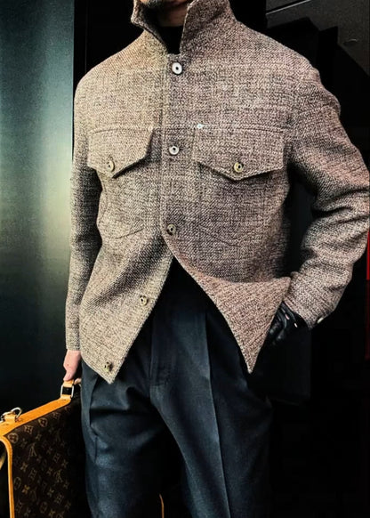 Men’s Heavy-Duty Linen Stand-Collar Jacket