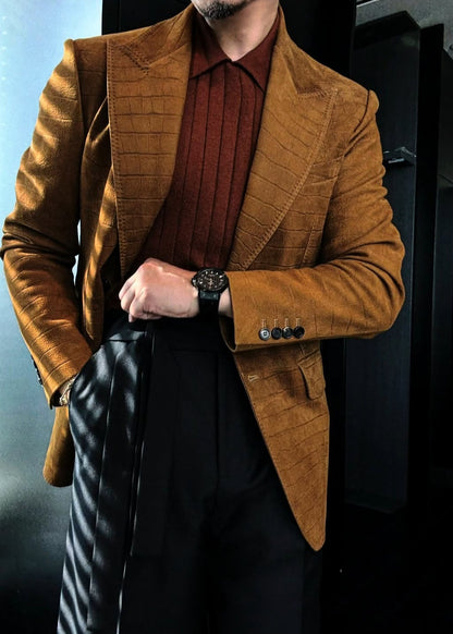 Men’s Autumn Leaf Yellow Textured Blazer