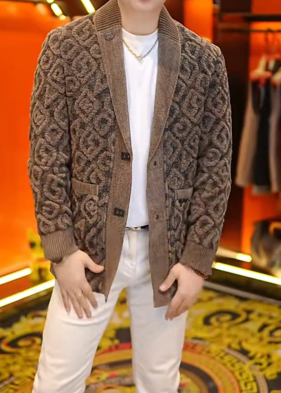 Men’s Comfortable Warm Wool Blend Ribbed Jacket