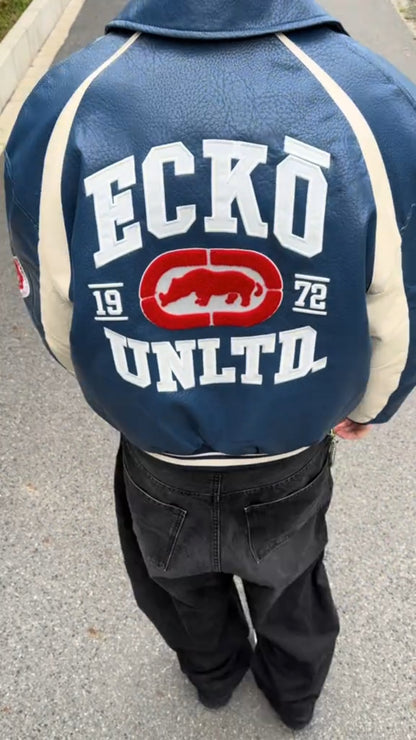 Men’s Embroidered Racing-Inspired Leather Jacket