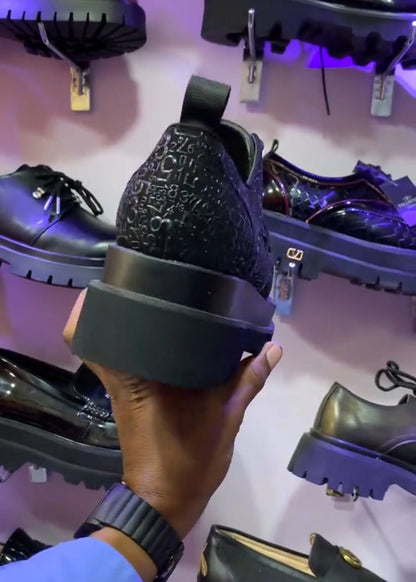 Men’s Casual Leather Shoes – Embossed Numbers/Letters & Chain