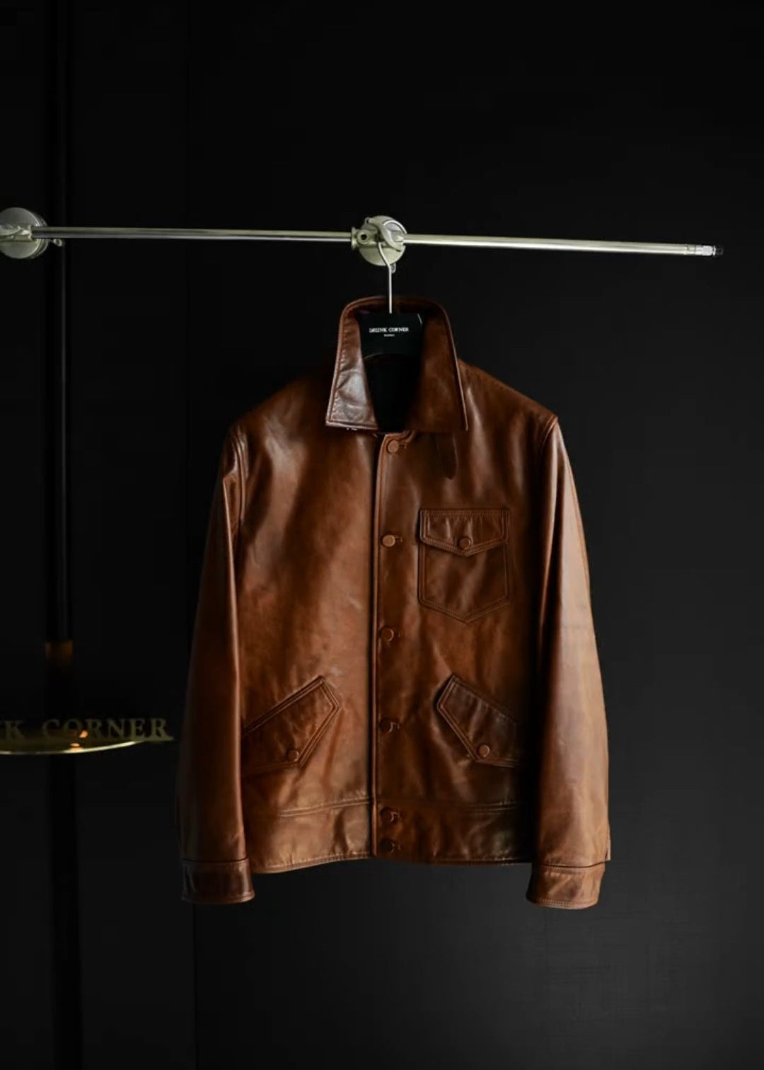 Men’s Textured Stand-Up Collar Three-Pocket Genuine Leather Jacket