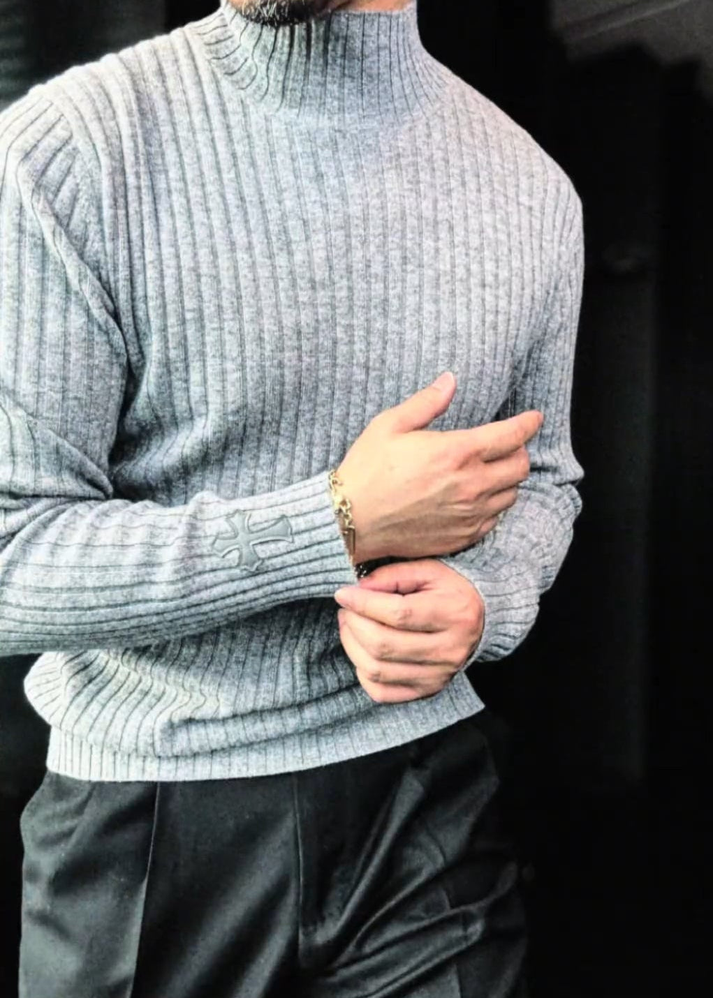 Men's Textured Sweater with Cross Accents